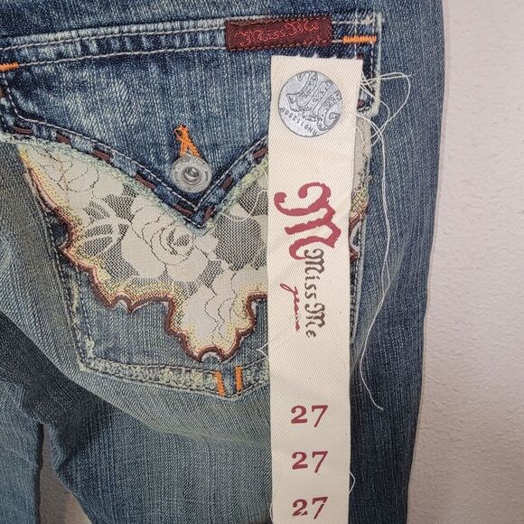 Miss Me Vintage 90s Y2k NWT Lace Pocket Low Rise Boot Cut Denim Jeans Size 27 - Picture 6 of 10